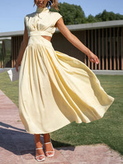 Inrosy robe longue col montant découpes fluide sans manches femme élégant décontracté doux anniversaire