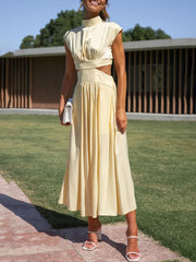 Inrosy robe longue col montant découpes fluide sans manches femme élégant décontracté doux anniversaire