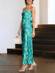 Inrosy robe longue découpes moulante imprimé tropicale feuille bustier sans manches femme élégant de cocktail plage