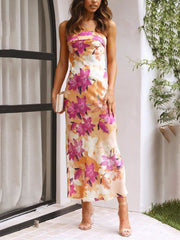 Inrosy robe longue découpes moulante imprimé tropicale feuille bustier sans manches femme élégant de cocktail plage