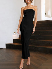 Inrosy robe longue en satin découpes moulante bustier dos nu sans manches femme élégant de soirée invité mariage