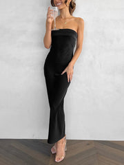 Inrosy robe longue en satin découpes moulante bustier dos nu sans manches femme élégant de soirée invité mariage