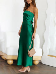 Inrosy robe longue en satin découpes moulante bustier dos nu sans manches femme élégant de soirée invité mariage