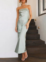 Inrosy robe longue en satin découpes moulante bustier dos nu sans manches femme élégant de soirée invité mariage