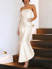 Inrosy robe longue en satin découpes moulante bustier dos nu sans manches femme élégant de soirée invité mariage