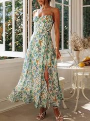 Inrosy robe longue imprimé à fleurie fendu le côté bustier dos nu sans manches femme bohème décontracté doux de soirée plage