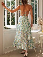 Inrosy robe longue imprimé à fleurie fendu le côté bustier dos nu sans manches femme bohème décontracté doux de soirée plage