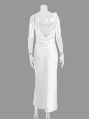 Inrosy robe longue en satin moulante fendu le côté chaine dos nu à fines brides sans manches femme de soirée invité mariage