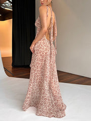 Inrosy robe longue irrégulière imprimé à fleurie fendu le côté dos nusans manches femme bohème décontracté de plage