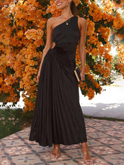 Inrosy robe longue trapèze plissé découpes une épaule sans manches femme casual élégant décontracté bal de promo invité mariage