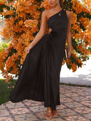 Inrosy robe longue trapèze plissé découpes une épaule sans manches femme casual élégant décontracté bal de promo invité mariage