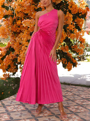 Inrosy robe longue trapèze plissé découpes une épaule sans manches femme casual élégant décontracté bal de promo invité mariage