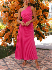 Inrosy robe longue trapèze plissé découpes une épaule sans manches femme casual élégant décontracté bal de promo invité mariage