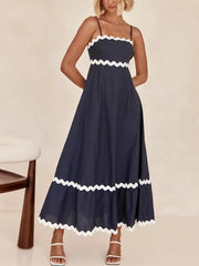 Inrosy robe longue à volantée bustier à fines brides col carré sans manches femme élégant décontracté bal de promo de plage