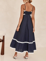 Inrosy robe longue à volantée bustier à fines brides col carré sans manches femme élégant décontracté bal de promo de plage