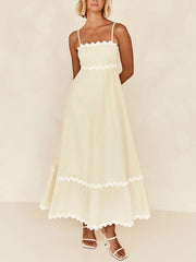 Inrosy robe longue à volantée bustier à fines brides col carré sans manches femme élégant décontracté bal de promo de plage