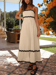 Inrosy robe longue à volantée bustier à fines brides col carré sans manches femme élégant décontracté bal de promo de plage