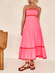 Inrosy robe longue à volantée bustier à fines brides col carré sans manches femme élégant décontracté bal de promo de plage