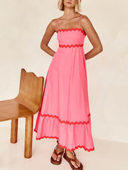 Inrosy robe longue à volantée bustier à fines brides col carré sans manches femme élégant décontracté bal de promo de plage