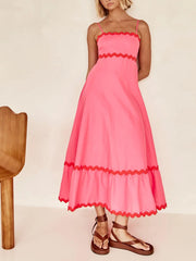 Inrosy robe longue à volantée bustier à fines brides col carré sans manches femme élégant décontracté bal de promo de plage