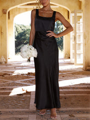 Inrosy robe demoiselle d'honneur moulante satin fendu bretelle col carré dos nu sans manches femme élégant de soirée pour mariage