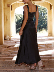 Inrosy robe demoiselle d'honneur moulante satin fendu bretelle col carré dos nu sans manches femme élégant de soirée pour mariage