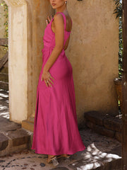 Inrosy robe demoiselle d'honneur moulante satin fendu bretelle col carré dos nu sans manches femme élégant de soirée pour mariage