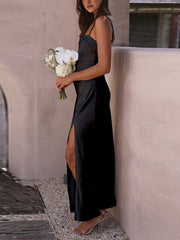 Inrosy robe demoiselle d'honneur satin moulante fendu à fines brides sans manches femme élégant de soirée pour mariage champetre