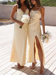 Inrosy robe demoiselle d'honneur satin moulante fendu à fines brides sans manches femme élégant de soirée pour mariage champetre