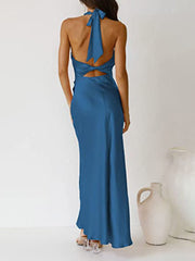 Inrosy robe longue moulante fendu le côté dos nu licou sans manches femme élégant de soirée pour mariage cocktail