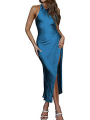 Inrosy robe longue moulante fendu le côté dos nu licou sans manches femme élégant de soirée pour mariage cocktail