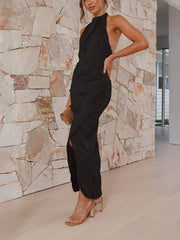 Inrosy robe longue moulante licou irrégulière fendu dos nu femme sans manches élégant mode de soirée cocktail