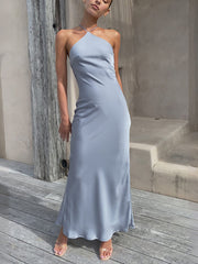 Inrosy robe demoiselle d'honneur en satin moulante licou dos nu sans manches femme élégant invité mariage de soirée champetre