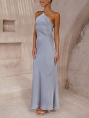 Inrosy robe demoiselle d'honneur en satin moulante licou dos nu sans manches femme élégant invité mariage de soirée champetre