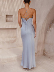 Inrosy robe demoiselle d'honneur en satin moulante licou dos nu sans manches femme élégant invité mariage de soirée champetre