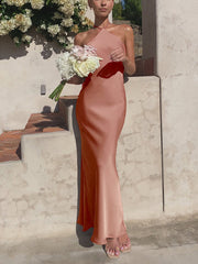 Inrosy robe demoiselle d'honneur en satin moulante licou dos nu sans manches femme élégant invité mariage de soirée champetre