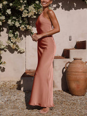 Inrosy robe demoiselle d'honneur en satin moulante licou dos nu sans manches femme élégant invité mariage de soirée champetre