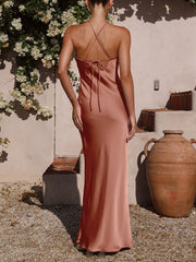 Inrosy robe demoiselle d'honneur en satin moulante licou dos nu sans manches femme élégant invité mariage de soirée champetre