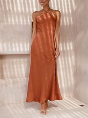 Inrosy robe demoiselle d'honneur en satin moulante licou dos nu sans manches femme élégant invité mariage de soirée champetre