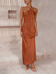 Inrosy robe demoiselle d'honneur en satin moulante licou dos nu sans manches femme élégant invité mariage de soirée champetre