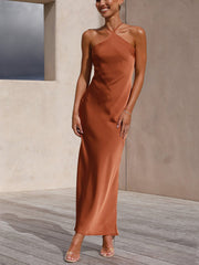 Inrosy robe demoiselle d'honneur en satin moulante licou dos nu sans manches femme élégant invité mariage de soirée champetre