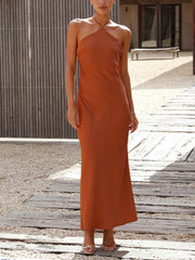 Inrosy robe demoiselle d'honneur en satin moulante licou dos nu sans manches femme élégant invité mariage de soirée champetre