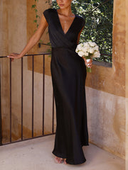 Inrosy robe demoiselle d'honneur en satin moulante sirene v-cou mancherons femme élégant mode de soirée pour mariage