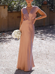 Inrosy robe demoiselle d'honneur en satin moulante sirene v-cou mancherons femme élégant mode de soirée pour mariage