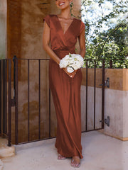 Inrosy robe demoiselle d'honneur en satin moulante sirene v-cou mancherons femme élégant mode de soirée pour mariage