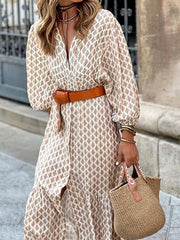 Inrosy longue robe bohème imprimé à fleurie v-cou boutonnage ceinture femme décontracté ample de plage