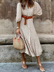 Inrosy longue robe bohème imprimé à fleurie v-cou boutonnage ceinture femme décontracté ample de plage