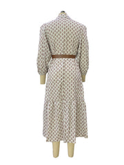 Inrosy longue robe bohème imprimé à fleurie v-cou boutonnage ceinture femme décontracté ample de plage