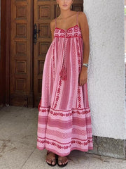 Inrosy longue robe imprimé à fleurie crochet robe à volantée frange à fines brides sans manches femme décontracté ample de plage