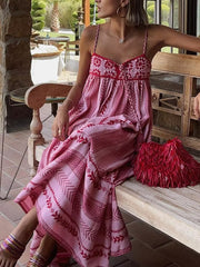 Inrosy longue robe imprimé à fleurie crochet robe à volantée frange à fines brides sans manches femme décontracté ample de plage